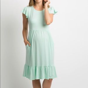 Mint Green Ruffle Accent Midi Dress maternity